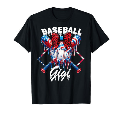 Baseball Gigi Grandma Nana Bow American Flag T-Shirt - Graphic Print Unisex - T-Shirt, Sweatshirt, Hoodie