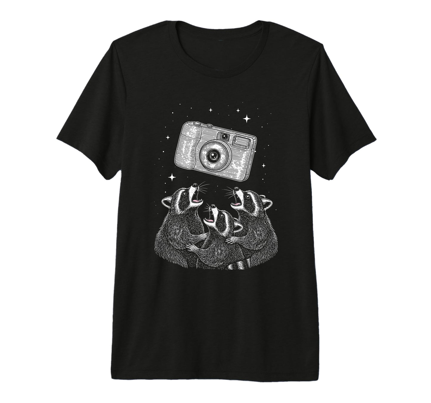 Photo Raccoon Camera Night Scene Tri T-Shirt - Minimalist Print Men Women - T-Shirt, Sweatshirt, Hoodie