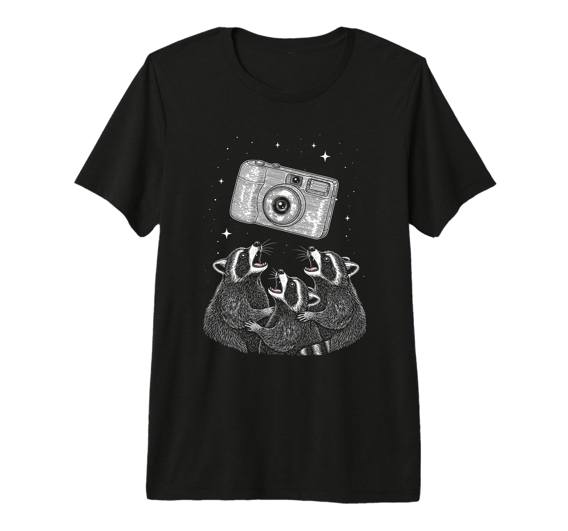 Photo Raccoon Camera Night Scene Tri T-Shirt - Minimalist Print Men Women - T-Shirt, Sweatshirt, Hoodie