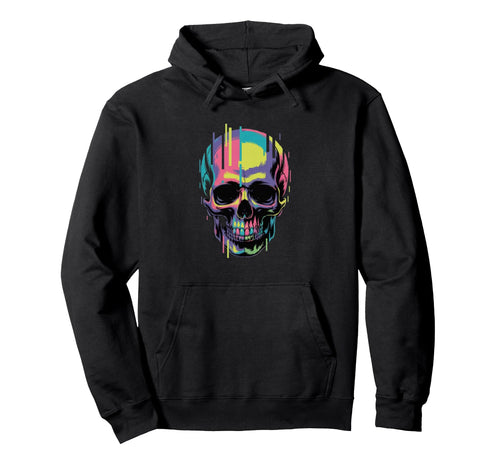 Vibrant Glitch Skull Vaporwave Hoodie - Fun Novelty Design Men Women - T-Shirt, Sweatshirt, Hoodie