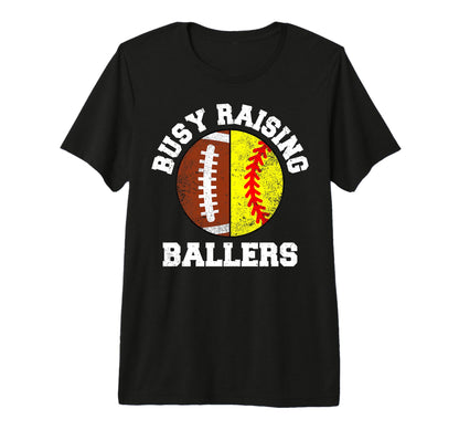 Busy Raising Ballers Funny Football T-Shirt - Minimalist Print for Adults - T-Shirt, Sweatshirt, Hoodie