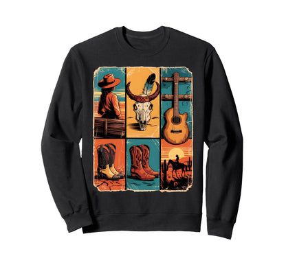Bull Skull Boho Boot Western Sweatshirt - Casual Everyday Wear for Adults - T-Shirt, Sweatshirt, Hoodie