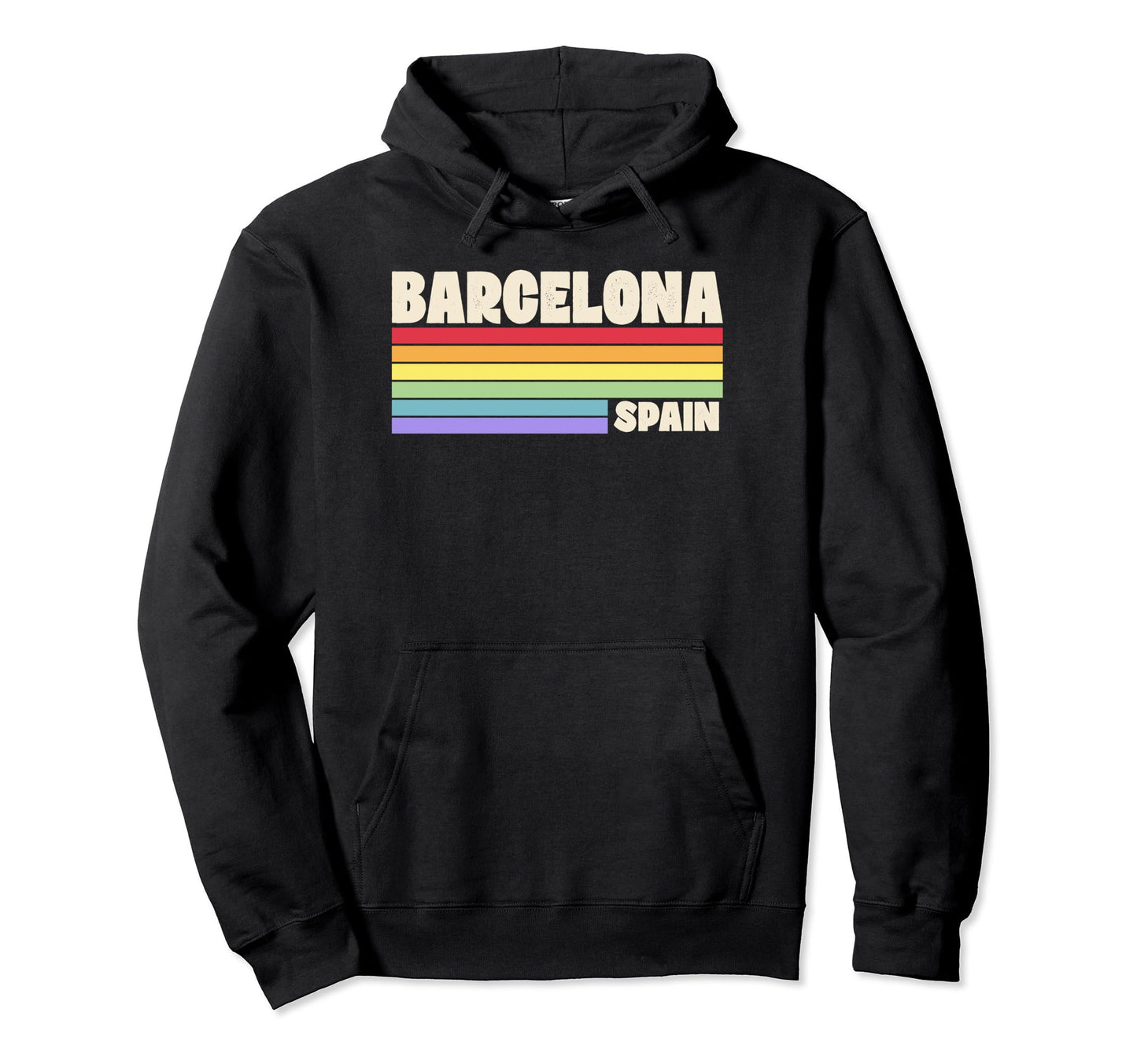 Barcelona Spain Rainbow Gay Pride 70S Hoodie - Casual Everyday Wear Unisex - T-Shirt, Sweatshirt, Hoodie