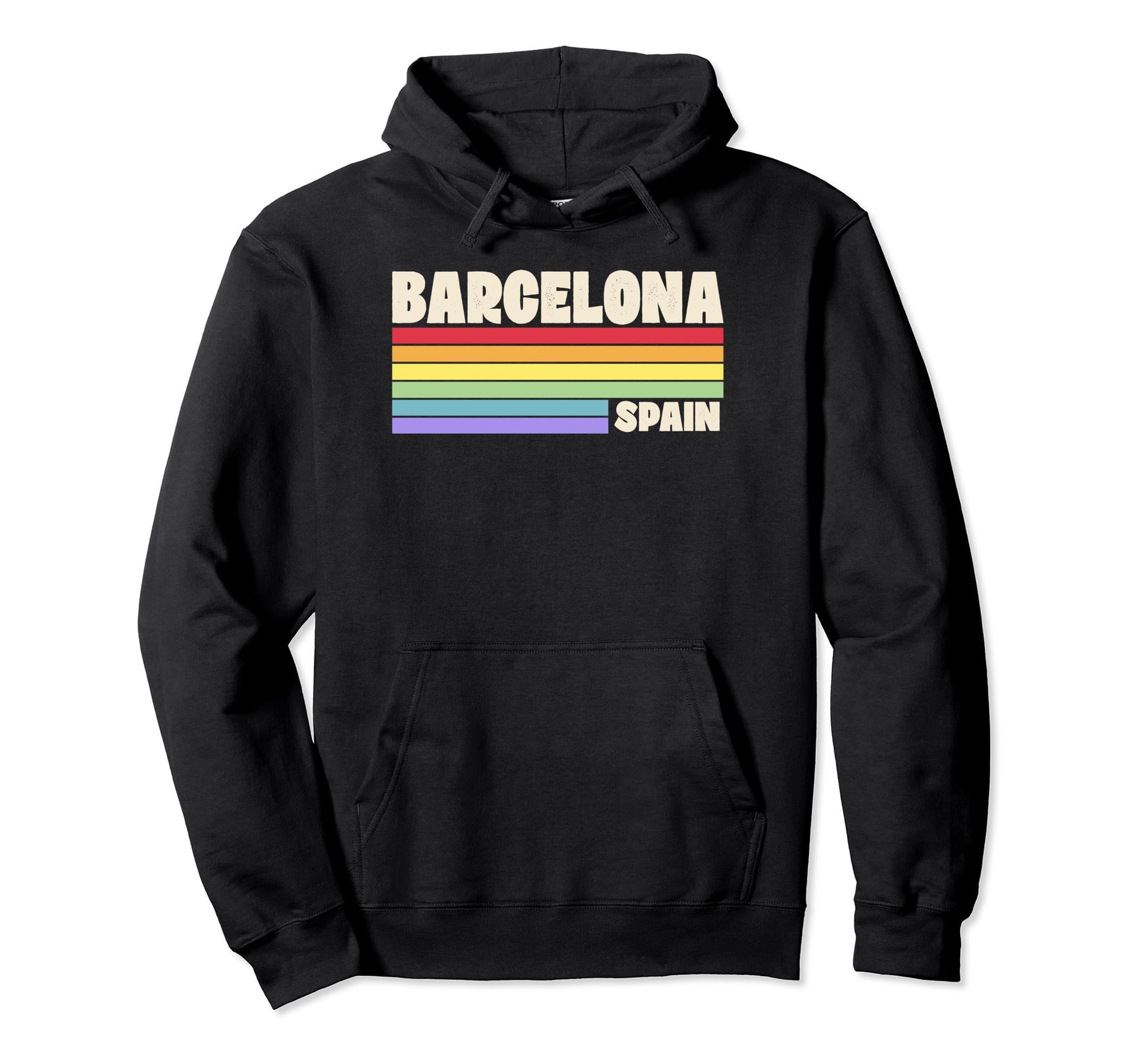 Barcelona Spain Rainbow Gay Pride 70S Hoodie - Casual Everyday Wear Unisex - T-Shirt, Sweatshirt, Hoodie