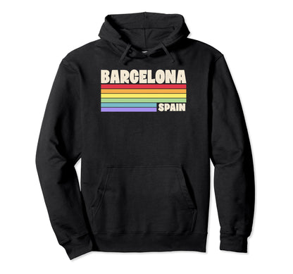 Barcelona Spain Rainbow Gay Pride 70S Hoodie - Casual Everyday Wear Unisex - T-Shirt, Sweatshirt, Hoodie