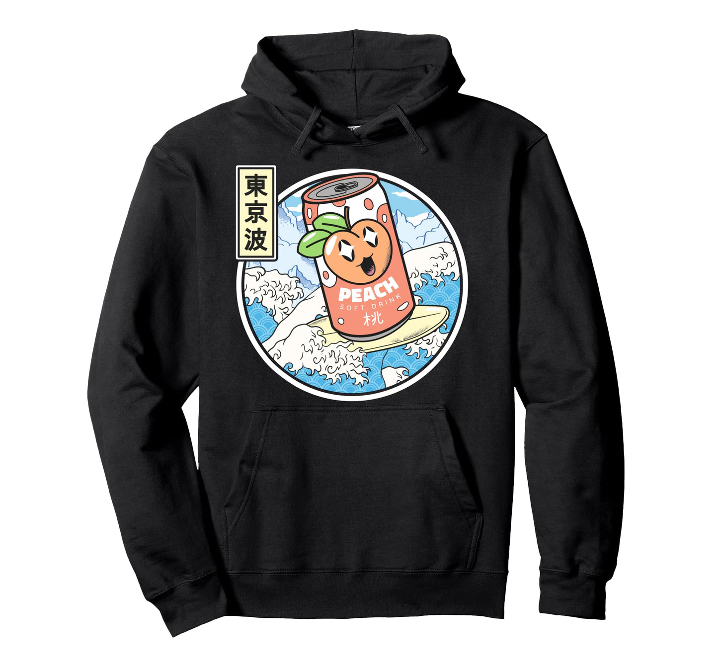 Surfing Peach Soda Japanese Waves Hoodie - Trendy Graphic for Adults - T-Shirt, Sweatshirt, Hoodie