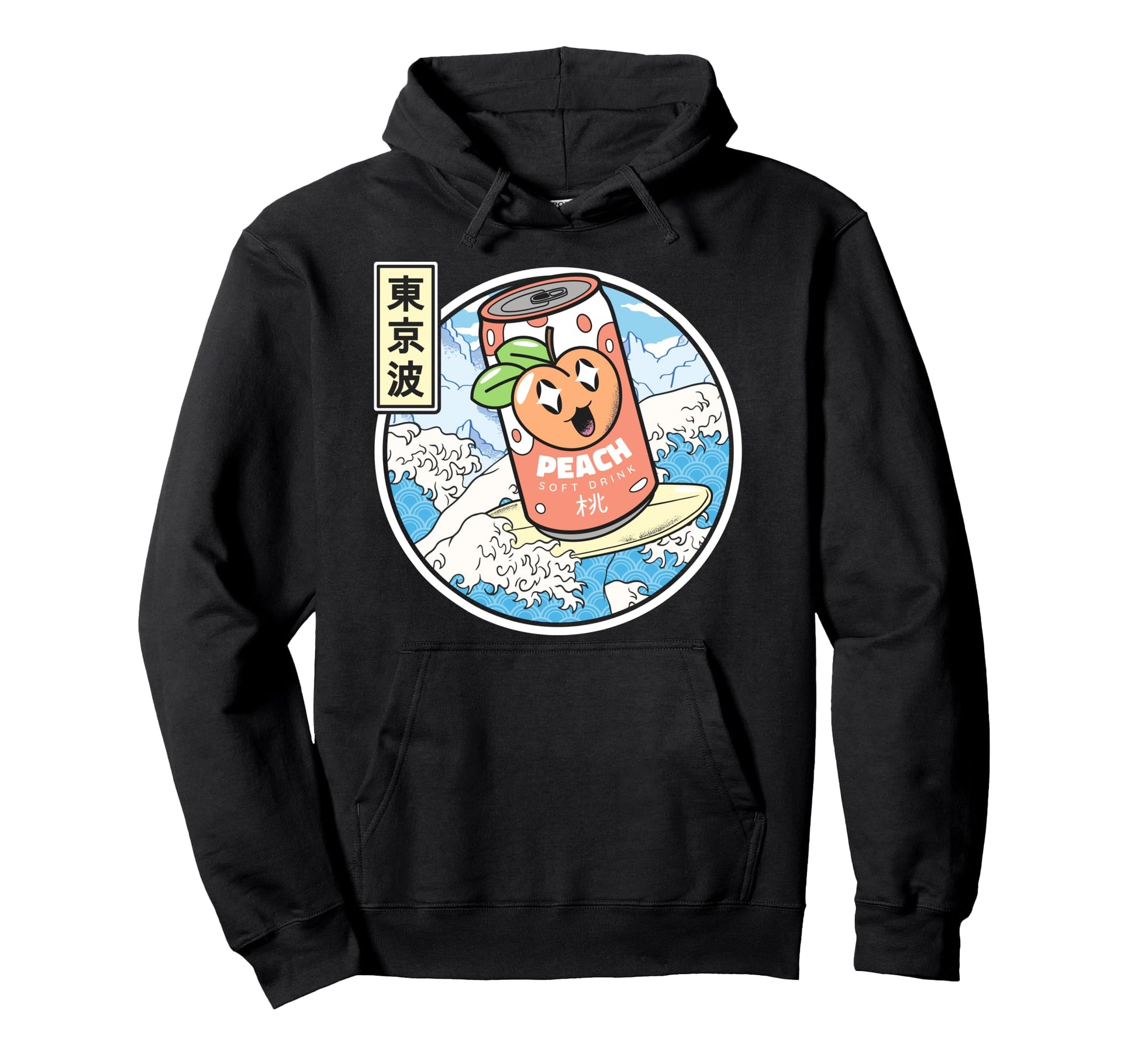 Surfing Peach Soda Japanese Waves Hoodie - Trendy Graphic for Adults - T-Shirt, Sweatshirt, Hoodie
