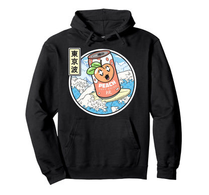 Surfing Peach Soda Japanese Waves Hoodie - Trendy Graphic for Adults - T-Shirt, Sweatshirt, Hoodie