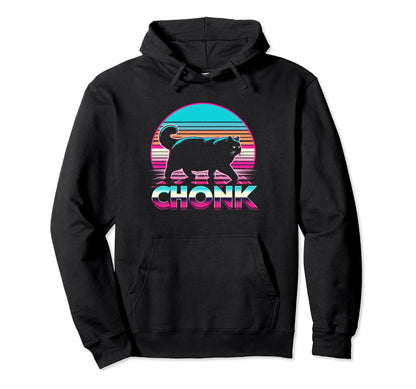 Funny Chonk Scale Cat Sunset Vaporwave Hoodie - Minimalist Print Men Women - T-Shirt, Sweatshirt, Hoodie