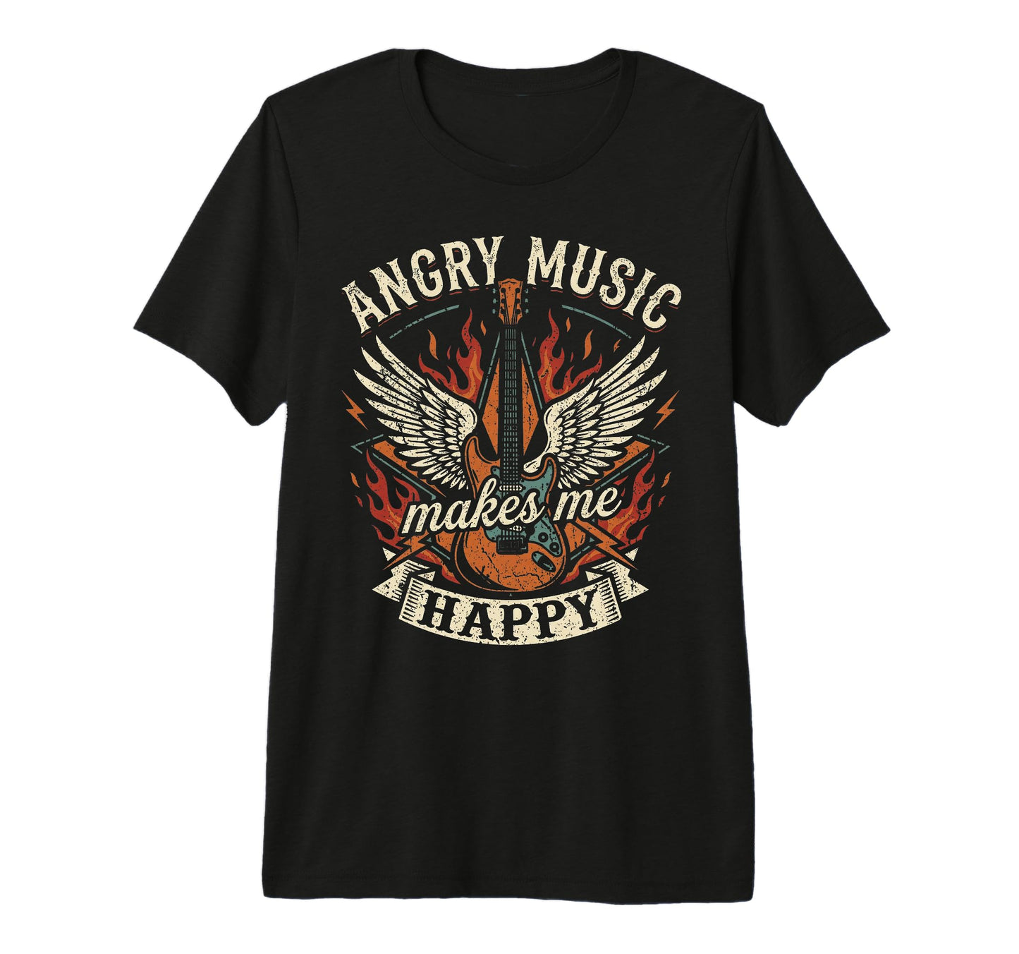 Angry Music Makes Me Happy Skull Rock Band T-Shirt - Graphic Print Unisex - T-Shirt, Sweatshirt, Hoodie
