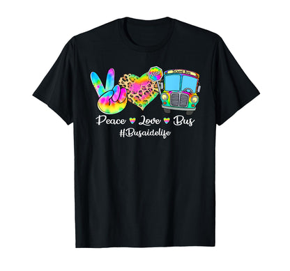 Peace Love Bus Tie Dye Leopard Bus T-Shirt - Unique Graphic for Adults - T-Shirt, Sweatshirt, Hoodie