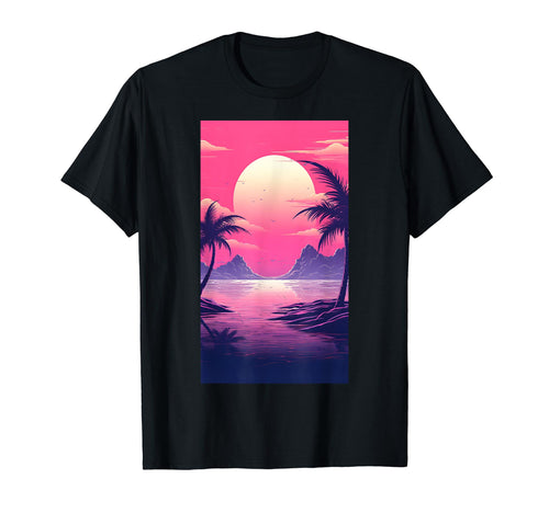 80S Vaporwave Aesthetic Landscape T-Shirt - Custom Art Print Unisex - T-Shirt, Sweatshirt, Hoodie