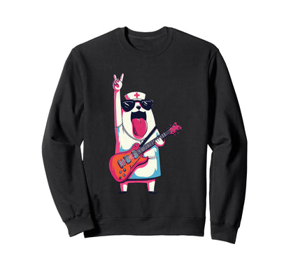 Funny Bear Nurse Rock Music Guitar Sweatshirt - Streetwear Style Men Women - T-Shirt, Sweatshirt, Hoodie