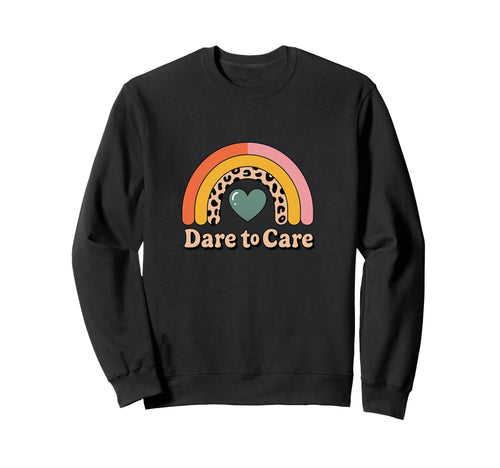 Dare To Care Rainbow Leopard Heart Sweatshirt - Graphic Print for Adults - T-Shirt, Sweatshirt, Hoodie