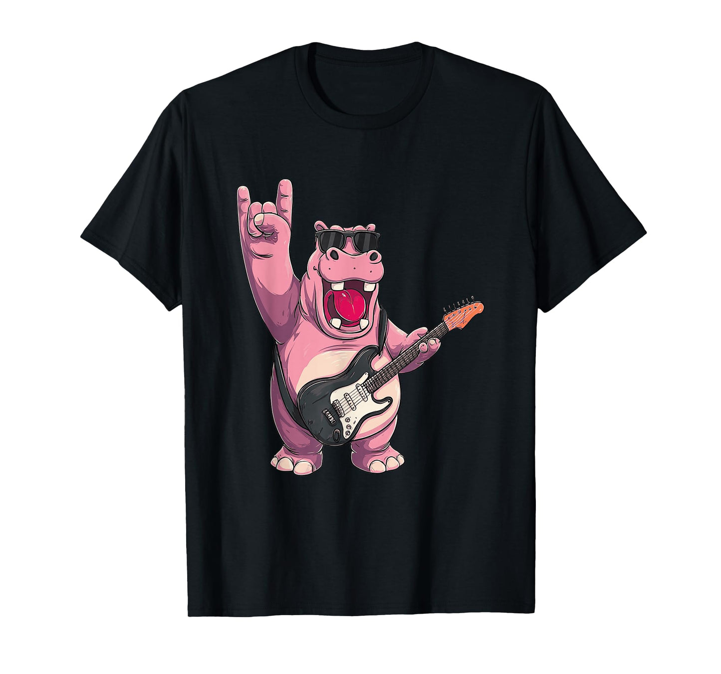 Hippo Guitar Player Rock Music T-Shirt - Fun Novelty Design for Adults - T-Shirt, Sweatshirt, Hoodie