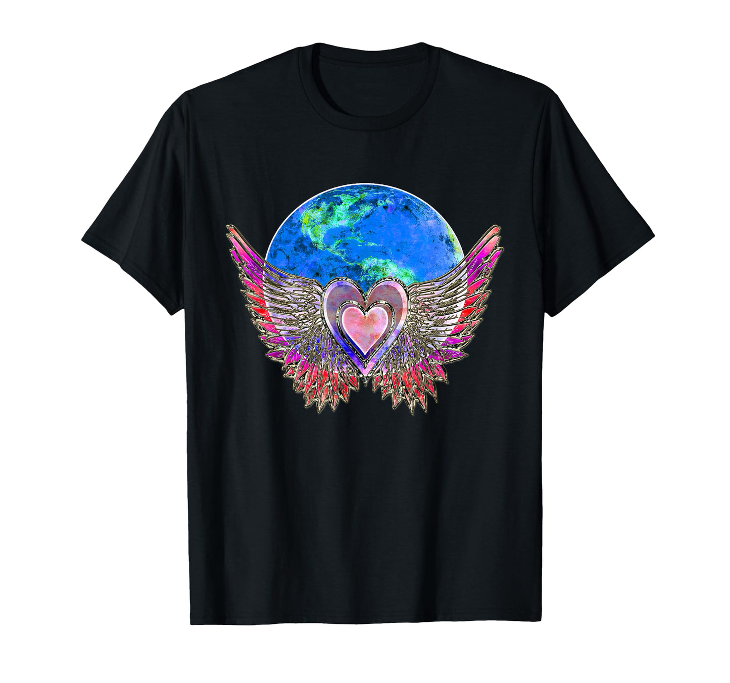 Heart Angel Wings Earth Love Peace T-Shirt - Custom Art Print Men Women - T-Shirt, Sweatshirt, Hoodie