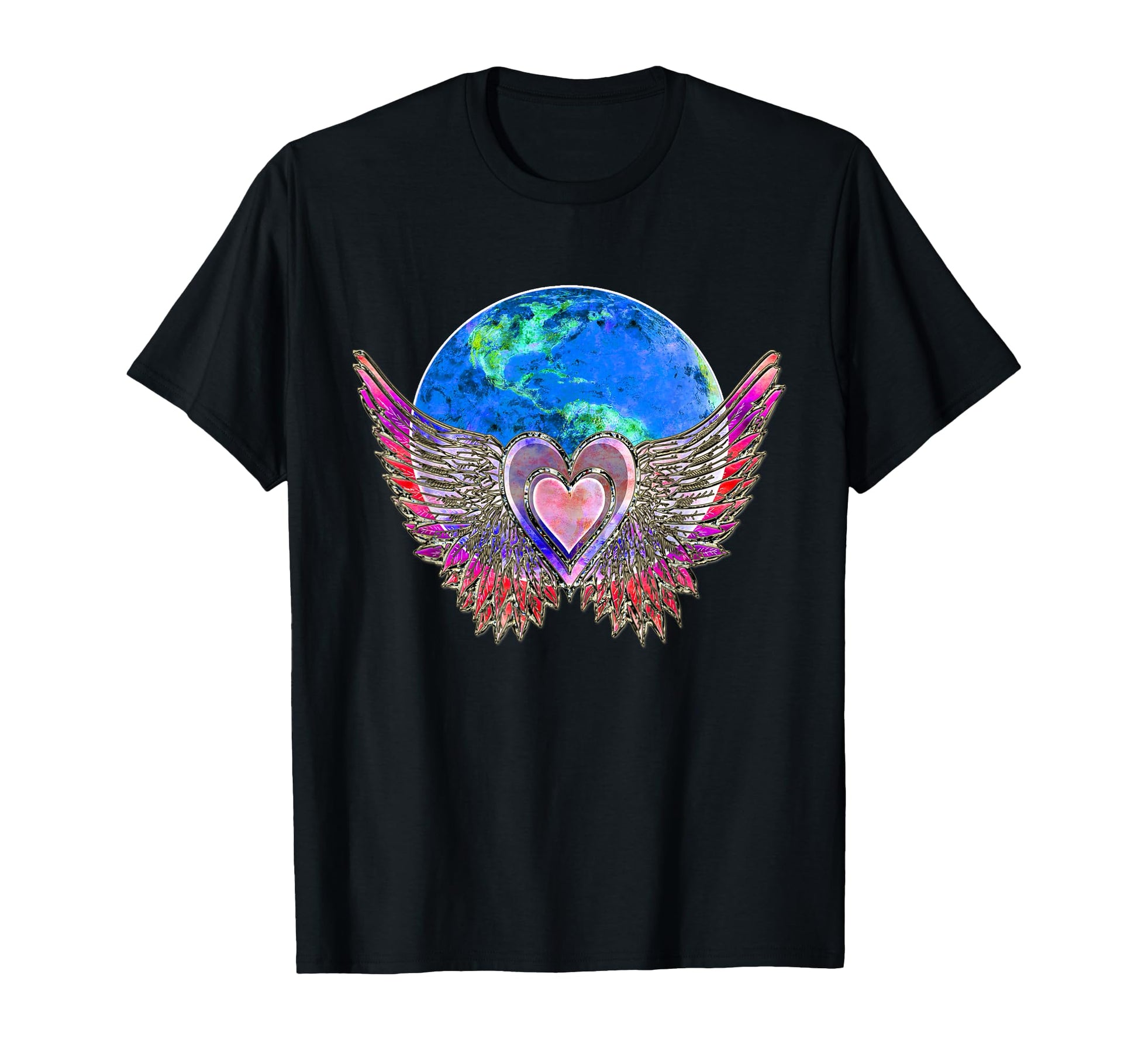 Heart Angel Wings Earth Love Peace T-Shirt - Custom Art Print Men Women - T-Shirt, Sweatshirt, Hoodie