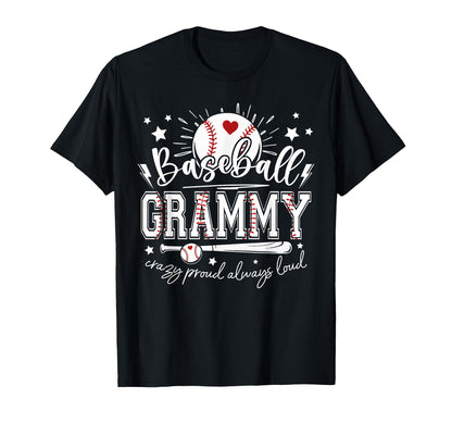 Baseball Grammy Crazy Proud Always T-Shirt - Trendy Graphic for Adults - T-Shirt, Sweatshirt, Hoodie