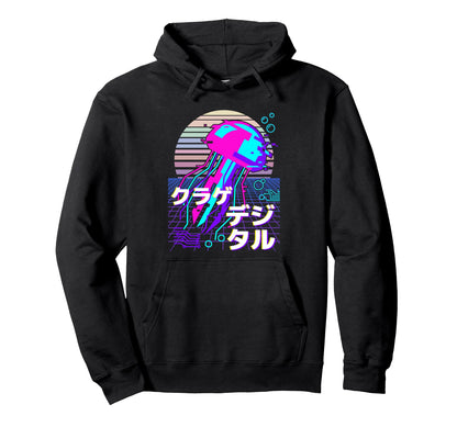 Glitch Jellyfish Vaporwave Aesthetic Hoodie - Streetwear Style Men Women - T-Shirt, Sweatshirt, Hoodie
