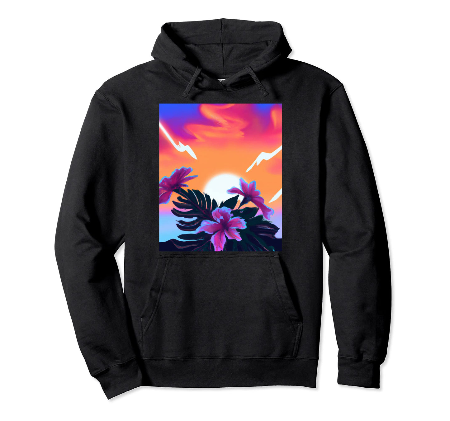 Hawaii Vaporwave Sunset Synthwave Hawaiian Hoodie - Custom Art Print Unisex - T-Shirt, Sweatshirt, Hoodie
