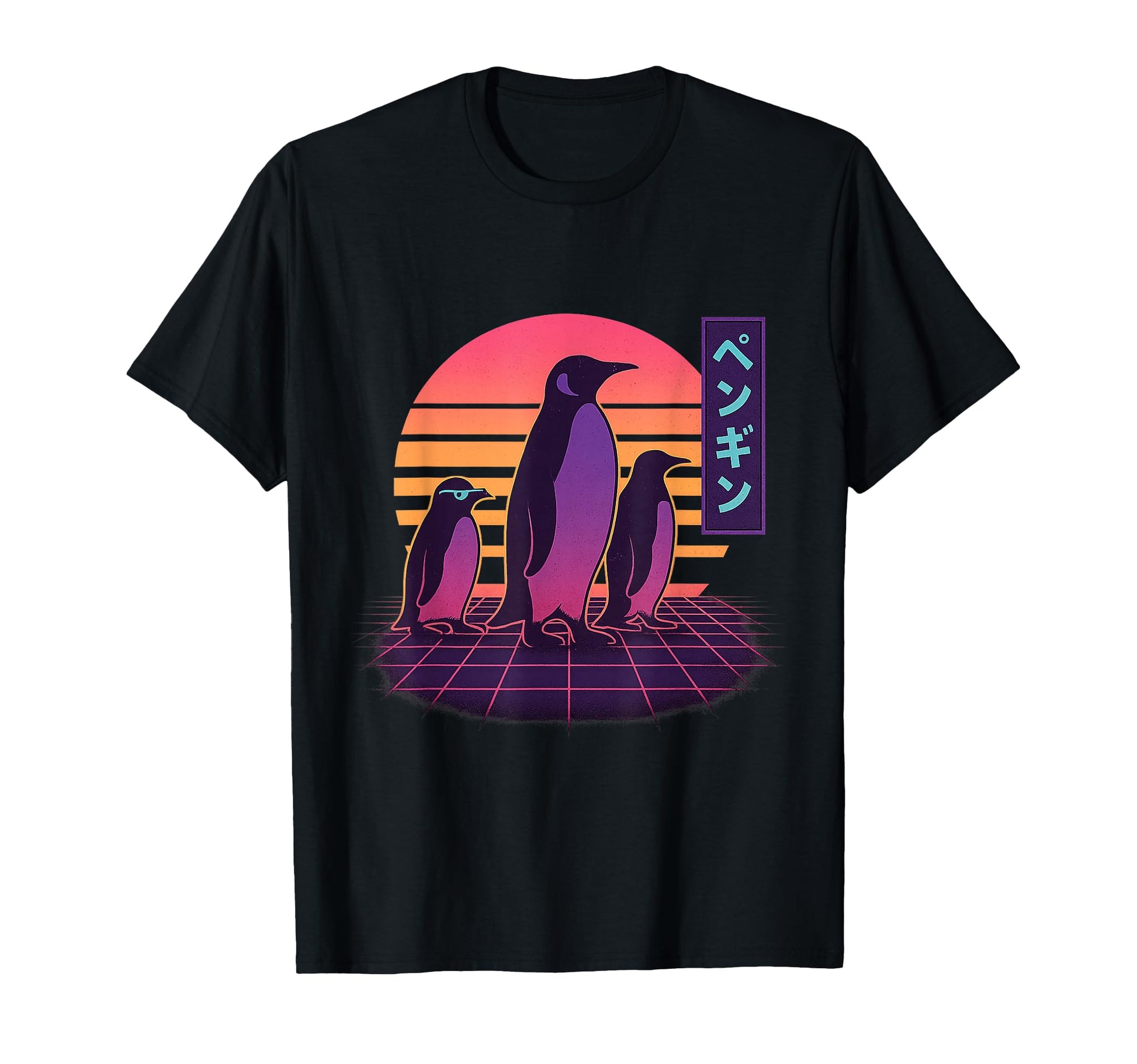 Synthwave Penguin Parade Vaporwave T-Shirt - Graphic Print for Adults - T-Shirt, Sweatshirt, Hoodie