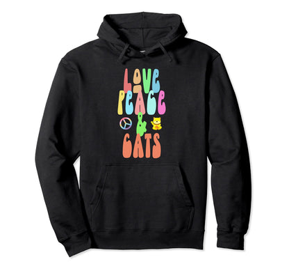 Love Peace Cats Fun Hippie Costume Hoodie - Aesthetic Graphic for Adults - T-Shirt, Sweatshirt, Hoodie