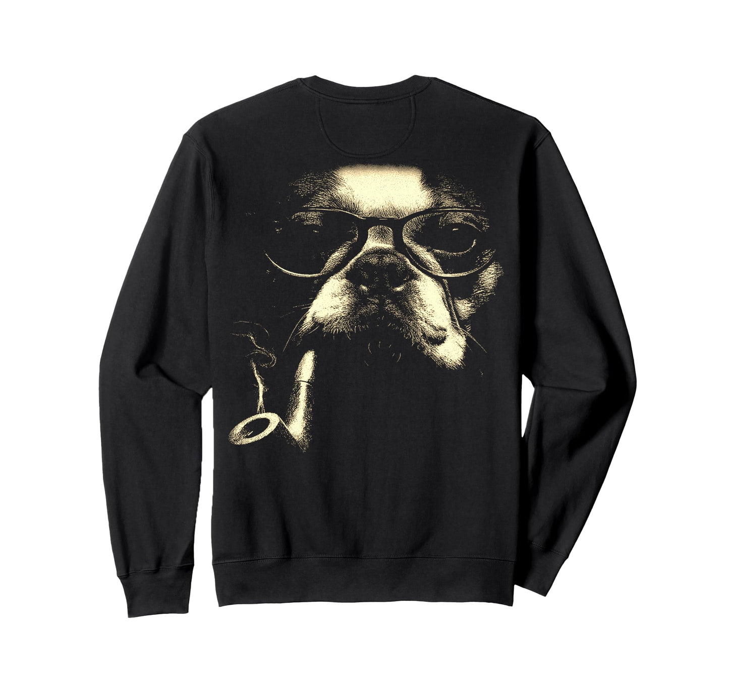 French Bulldog Glasses Smoking Pipe Sweatshirt - Unique Graphic for Adults - T-Shirt, Sweatshirt, Hoodie