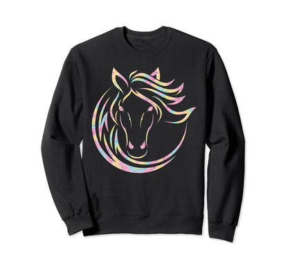 Horse Head Tie Die Boho Line Art Sweatshirt - Fun Novelty Design Unisex - T-Shirt, Sweatshirt, Hoodie