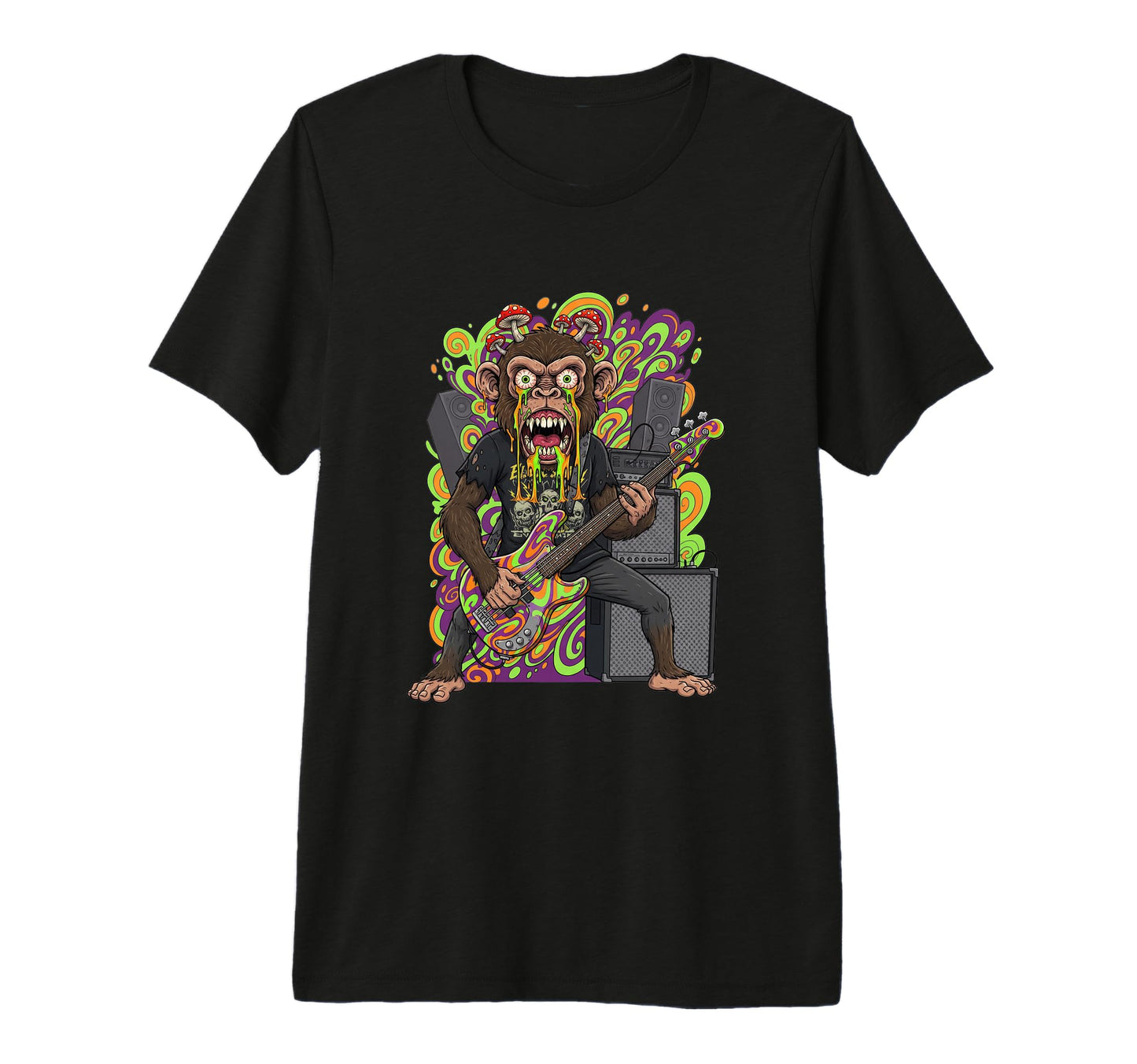 Trippy Bass Player Monkey Mushroom T-Shirt - Fun Novelty Design Men Women - T-Shirt, Sweatshirt, Hoodie