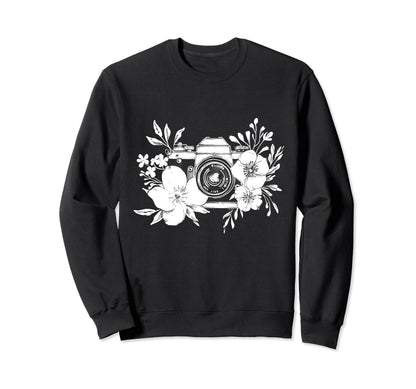 Photographer Camera Flowers Sweatshirt - Minimalist Print Men Women - T-Shirt, Sweatshirt, Hoodie