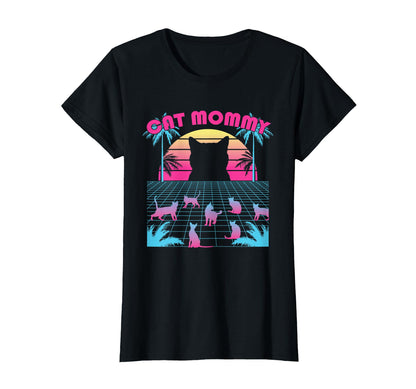 Vaporwave Sunset Palms Aesthetic Cat T-Shirt - Graphic Print for Adults - T-Shirt, Sweatshirt, Hoodie