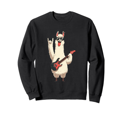 Llama Guitar Funny Animal Rockstar Sweatshirt - Novelty Apparel for Adults - T-Shirt, Sweatshirt, Hoodie