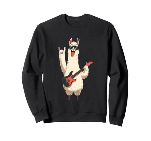 Llama Guitar Funny Animal Rockstar Sweatshirt - Novelty Apparel for Adults - T-Shirt, Sweatshirt, Hoodie