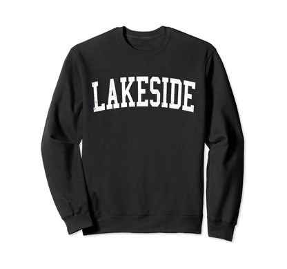 Lakeside Va Distressed White Varsity Sweatshirt - Graphic Print Unisex - T-Shirt, Sweatshirt, Hoodie
