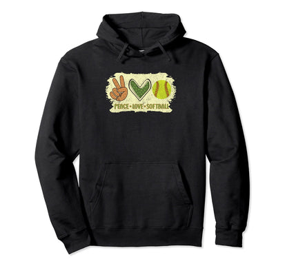 Peace Love Softball Hoodie - Trendy Graphic Men Women - T-Shirt, Sweatshirt, Hoodie
