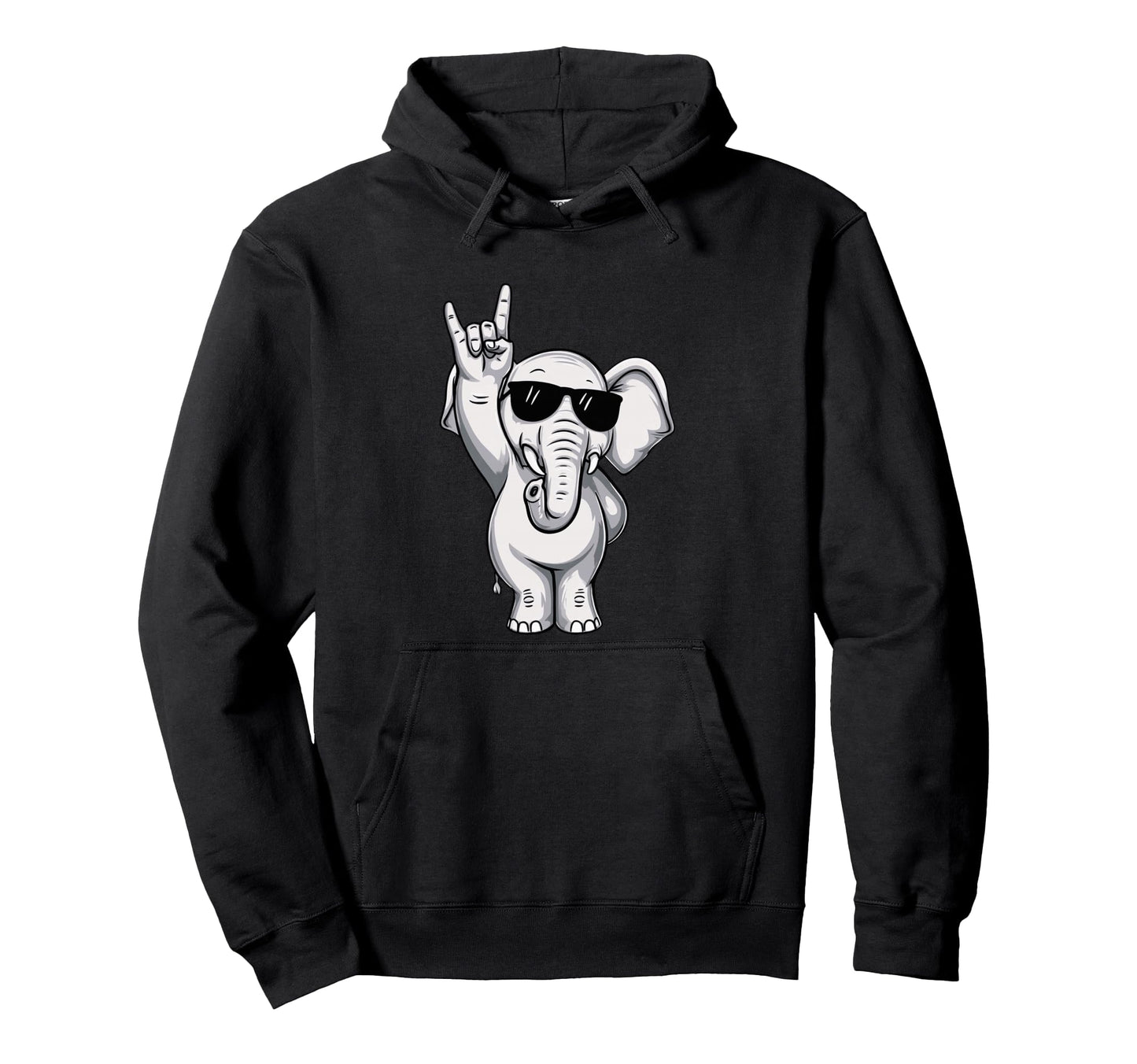 Cartoon Elephant Rock Hand Sign Punk Hoodie - Trendy Graphic for Adults - T-Shirt, Sweatshirt, Hoodie