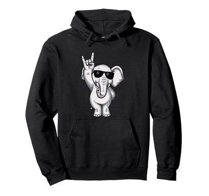 Cartoon Elephant Rock Hand Sign Punk Hoodie - Trendy Graphic for Adults - T-Shirt, Sweatshirt, Hoodie