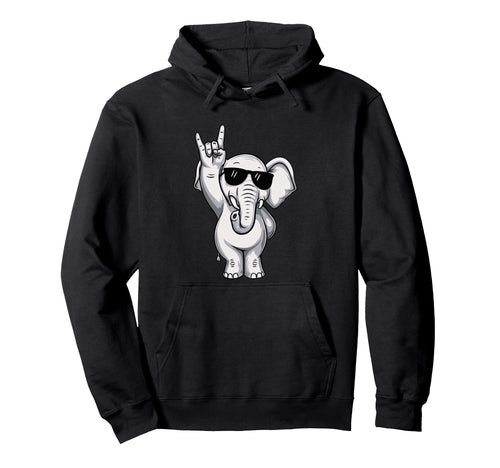 Cartoon Elephant Rock Hand Sign Punk Hoodie - Trendy Graphic for Adults - T-Shirt, Sweatshirt, Hoodie