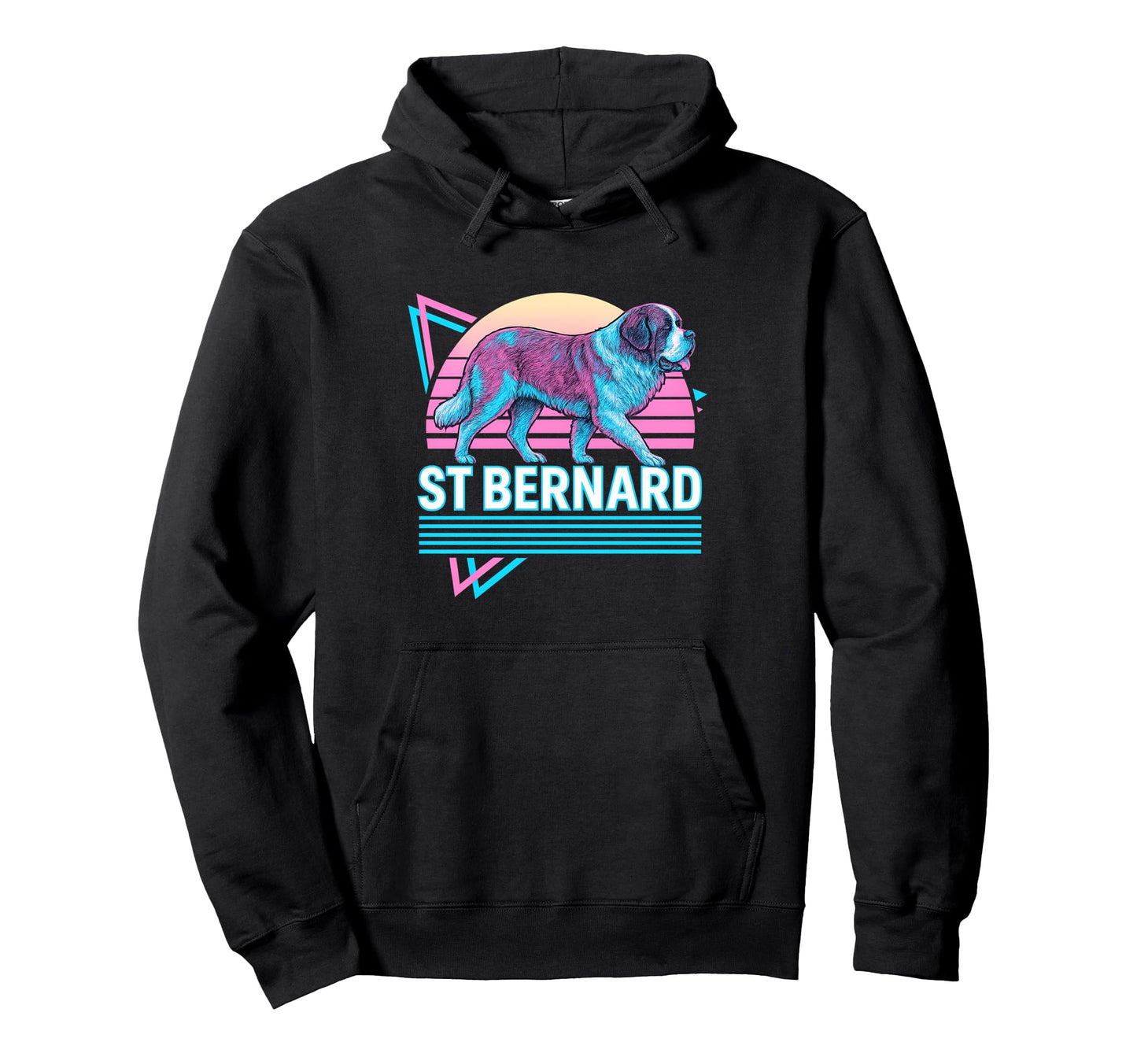 Saint Bernard Synthwave Aesthetic Dog Hoodie - Casual Everyday Wear Unisex - T-Shirt, Sweatshirt, Hoodie