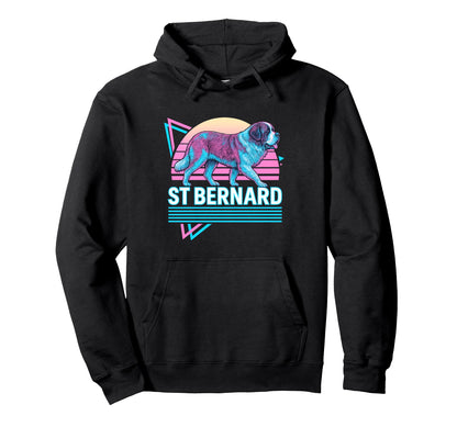 Saint Bernard Synthwave Aesthetic Dog Hoodie - Casual Everyday Wear Unisex - T-Shirt, Sweatshirt, Hoodie