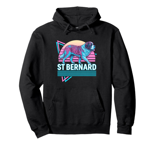 Saint Bernard Synthwave Aesthetic Dog Hoodie - Casual Everyday Wear Unisex - T-Shirt, Sweatshirt, Hoodie