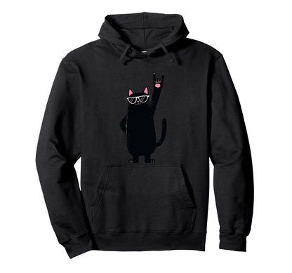 Cat Black Cat Rock Sunglasses Hoodie - Trendy Graphic Men Women - T-Shirt, Sweatshirt, Hoodie