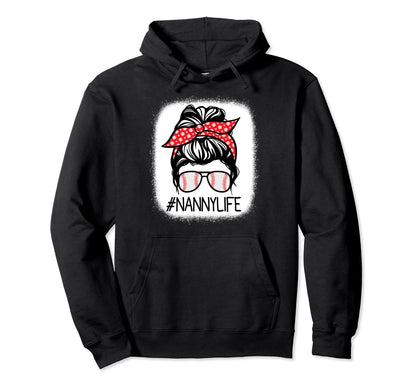Nanny Bleached Messy Bun Baseball Hoodie - Graphic Print Unisex - T-Shirt, Sweatshirt, Hoodie