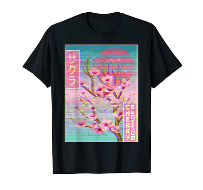 Sakura Cherry Blossom Vaporwave T-Shirt - Casual Everyday Wear for Adults - T-Shirt, Sweatshirt, Hoodie
