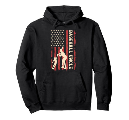 Proud Baseball Uncle Us Flag Baseball Hoodie - Casual Everyday Wear Unisex - T-Shirt, Sweatshirt, Hoodie