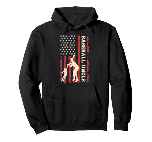 Proud Baseball Uncle Us Flag Baseball Hoodie - Casual Everyday Wear Unisex - T-Shirt, Sweatshirt, Hoodie