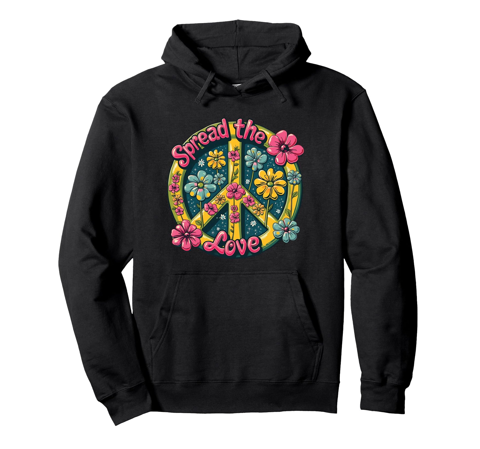 Floral Peace Sign Spread Love Boho Hippie Hoodie - Unique Graphic Unisex - T-Shirt, Sweatshirt, Hoodie