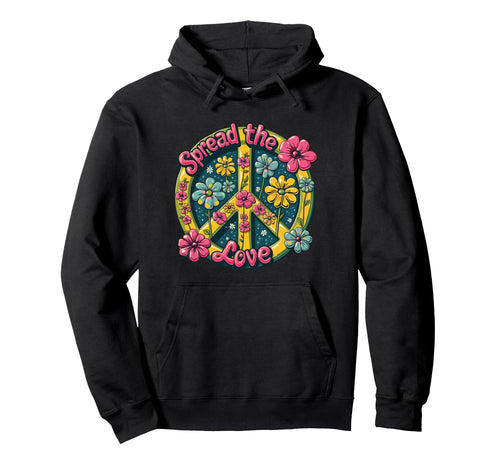 Floral Peace Sign Spread Love Boho Hippie Hoodie - Unique Graphic Unisex - T-Shirt, Sweatshirt, Hoodie