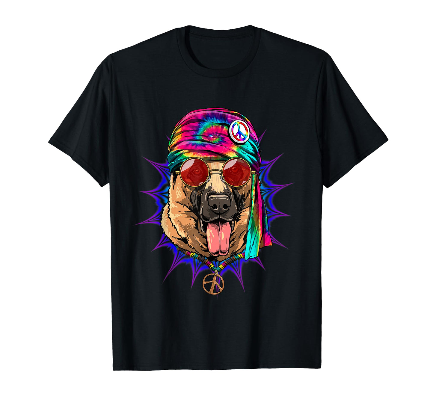 Tie Dye Hippie German Shepherd T-Shirt - Casual Everyday Wear Men Women - T-Shirt, Sweatshirt, Hoodie