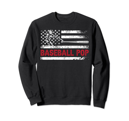 Baseball Pop Grandpa Us Flag Sweatshirt - Fun Novelty Design for Adults - T-Shirt, Sweatshirt, Hoodie